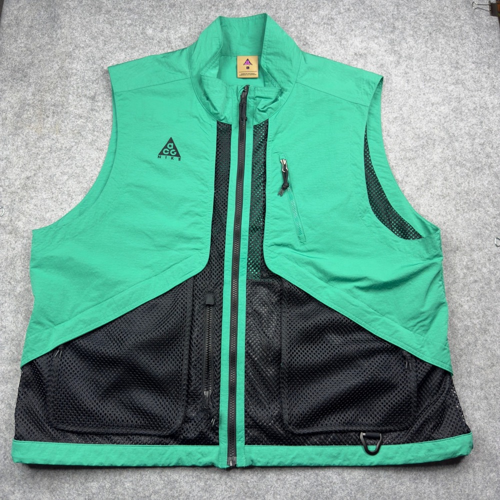 Nike ACG NRG Mens Mesh Utility Vest Green Black Full Zip Gorpcore Large
